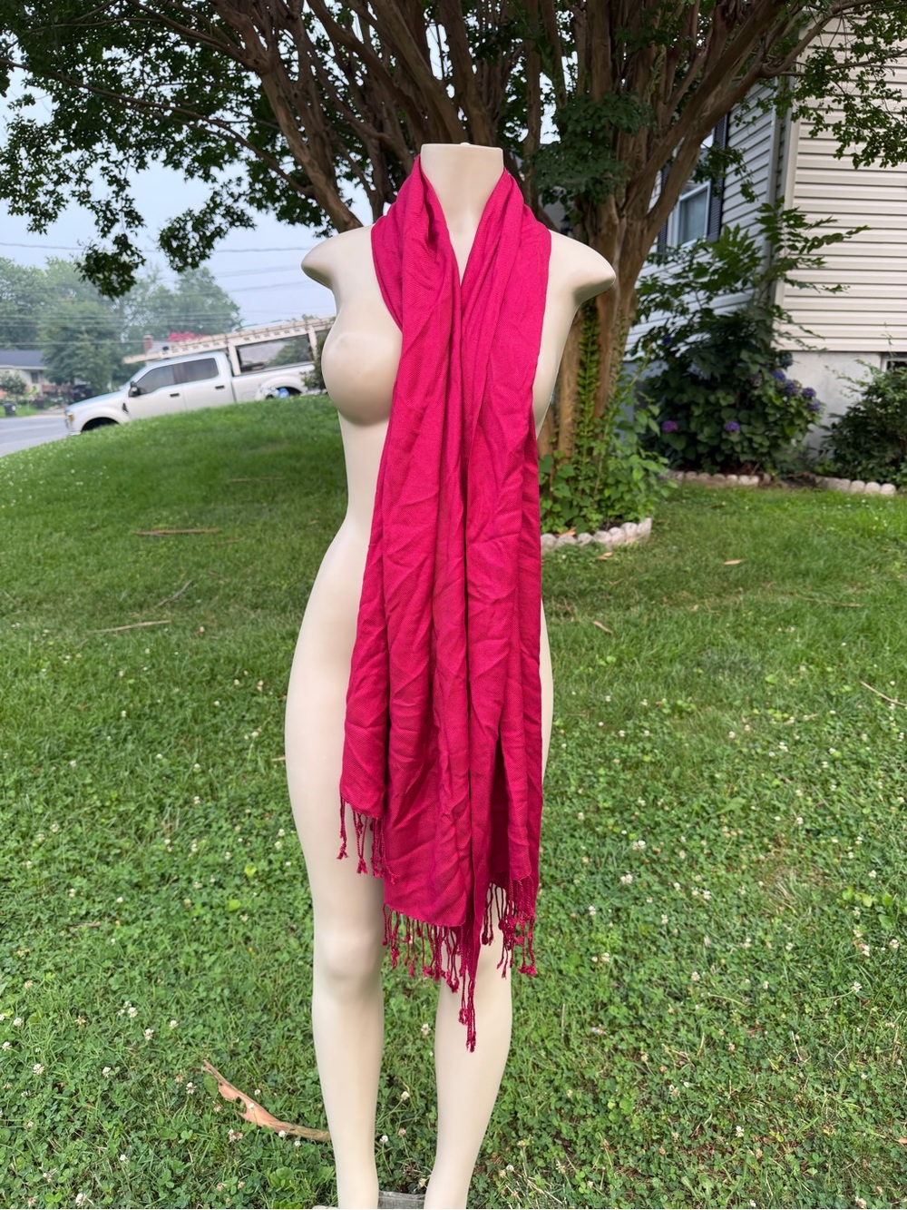 Women's Fuchsia Fringe Scarf - Lightweight Fashion Accessory